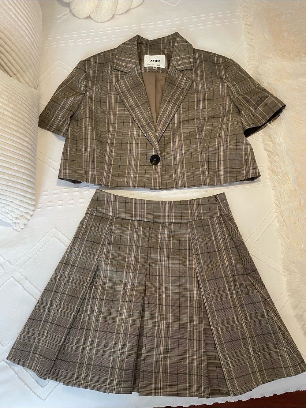 J.ING Set Plaid Pleated Mini Skirt and Blazer Top Size XS